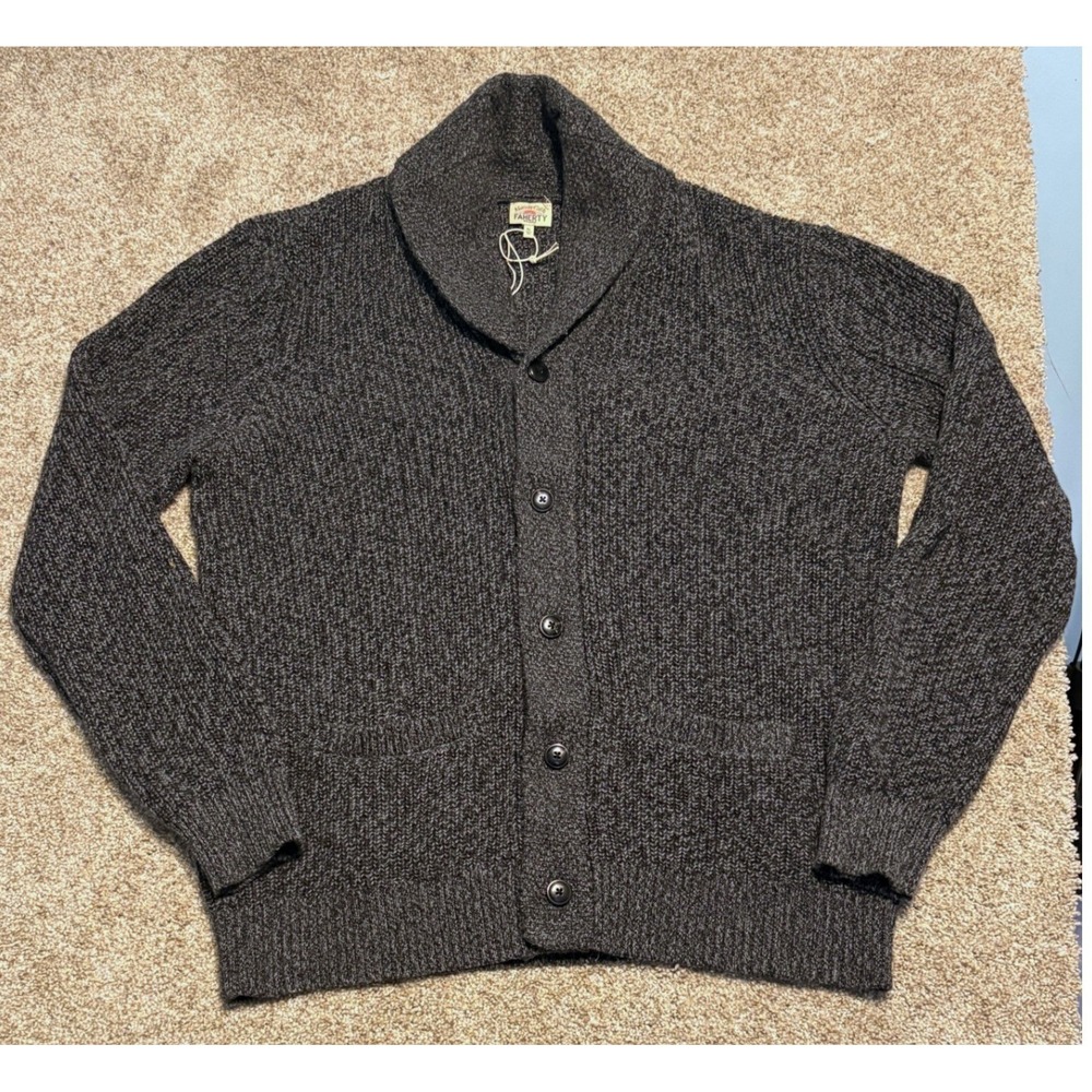 Faherty Cardigan Sweater Men XL Charcoal Gray Shawl Collar Button Front Cashmere